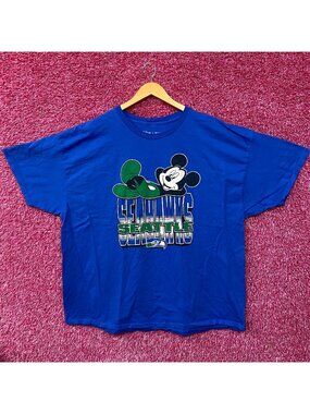 NFL X Junk Food Clothing Mickey Mouse Seattle Seahawks Blue Shirt 2XL